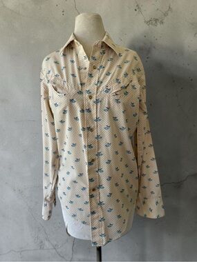 Vtg 80s Levis Leaf Print Pearl Snap Western Shirt White Tab USA Womens Sz M